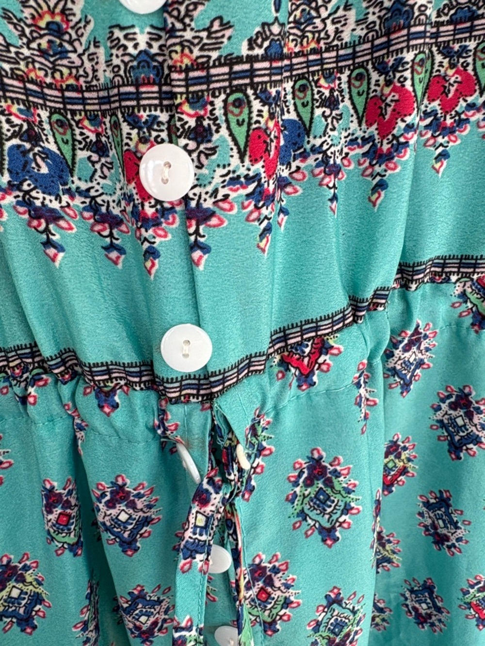 Turquoise Floral Border Button-Front Maxi Dress - Picture 3 of 9